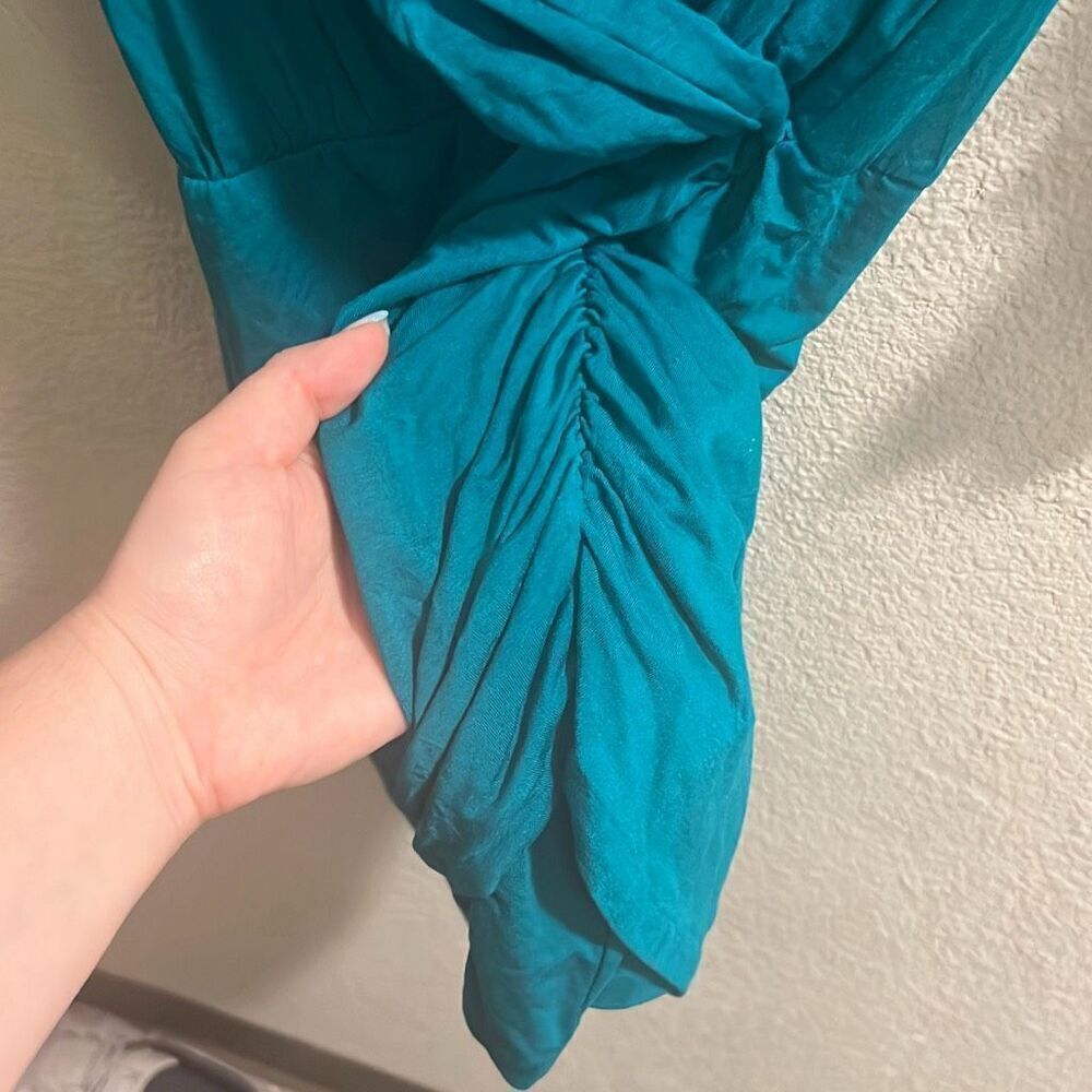 ✨Moda International Teal Ruched V Neck Sz Medium Dress✨ - Picture 6 of 6